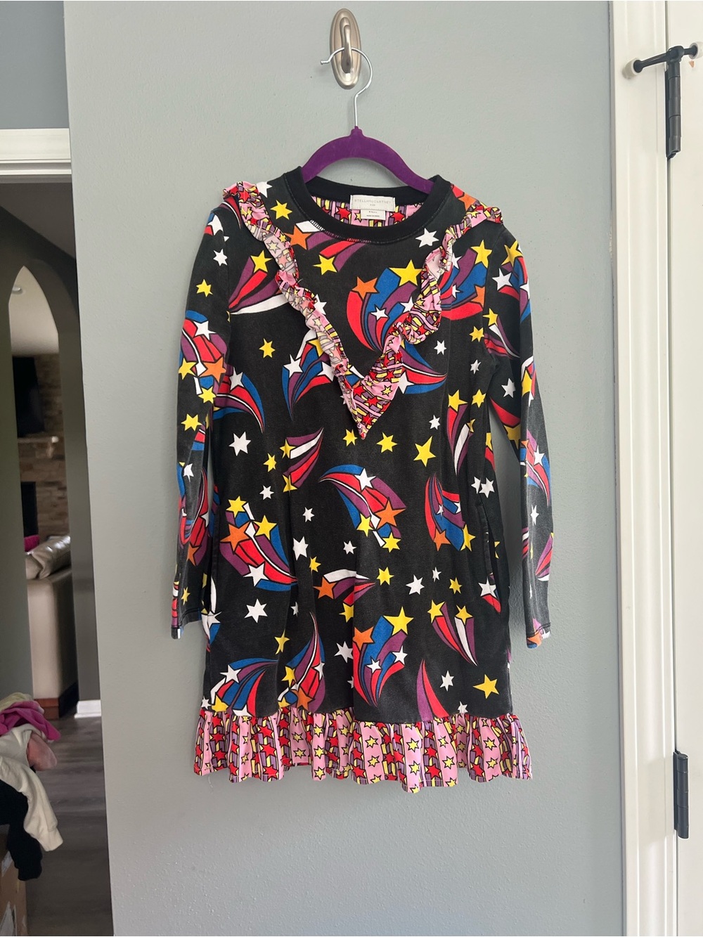 Girls' Stella McCartney Black Starburst Ruffle Dress - Multicolor